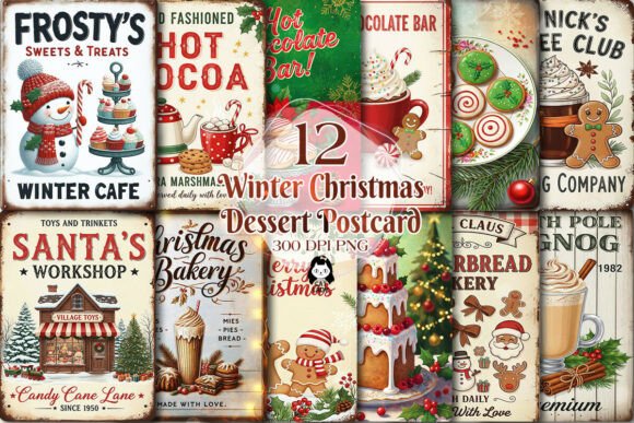 Download Winter Christmas Dessert Postcard Bundle - Card Collection
