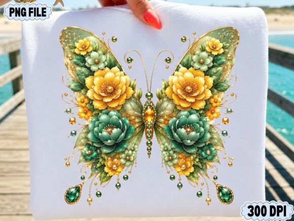 Download Golden Green Floral Butterfly PNG - Gold Collection